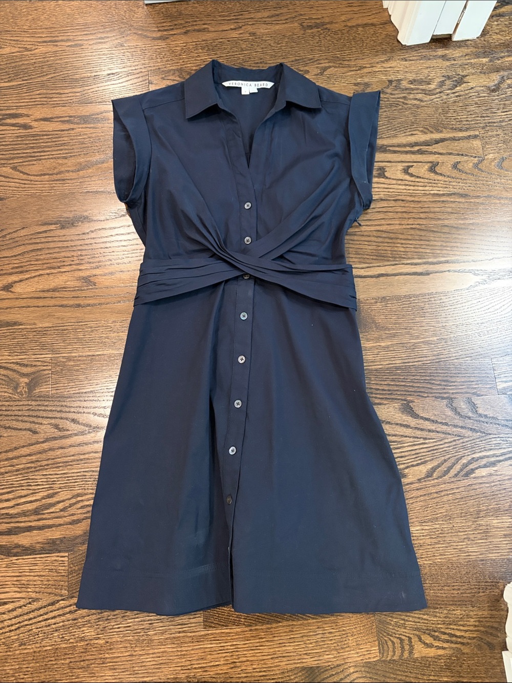 Veronica Beard Navy Twist-Waist Shirt Dress